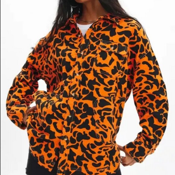 BDG Dani Oversized Flannel Shirt Printed Jacket Buttondown Top - Picture 1 of 6